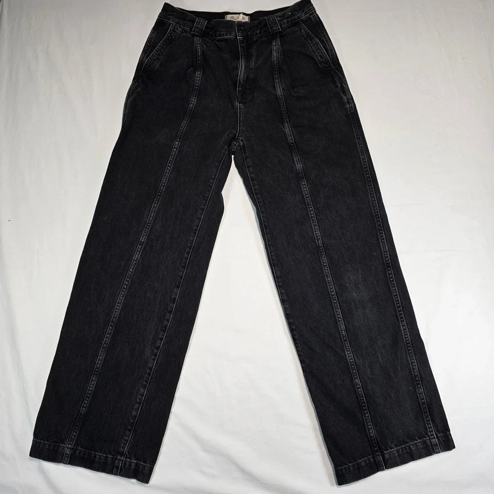 Madewell Wide Leg Trouser Jeans Black High Rise Seamed NN486 DM6565 Womens 27